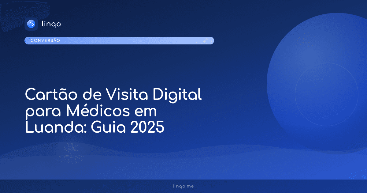 Médico em Luanda segurando smartphone com cartão de visita digital interativo na tela