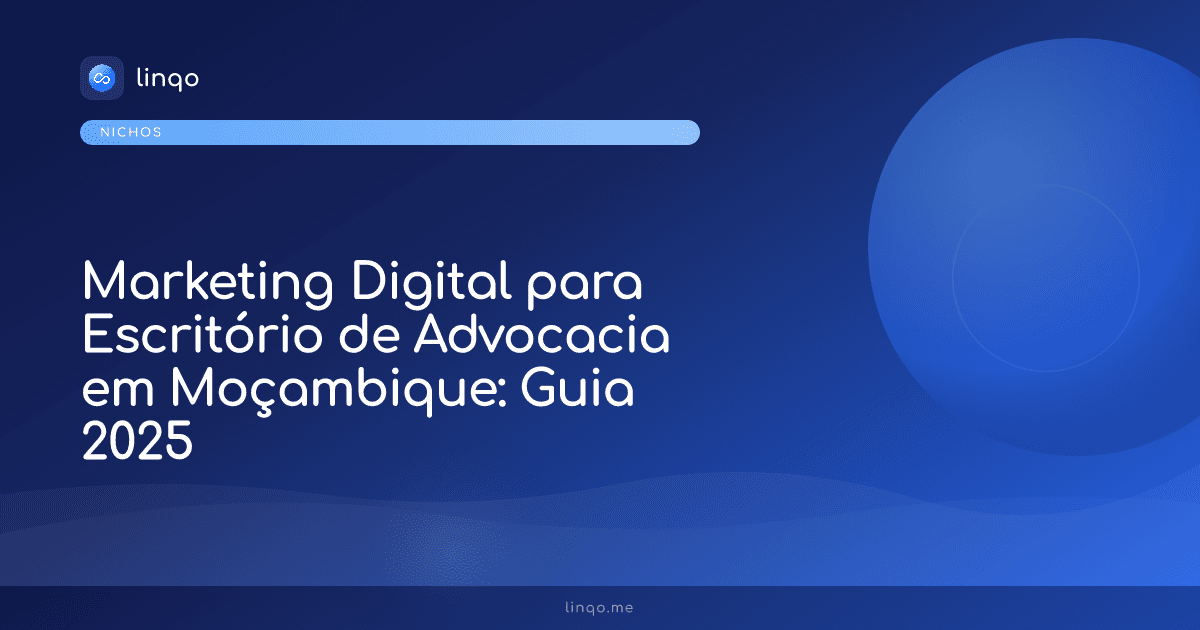 Escritório de advocacia moderno em Maputo com advogados a utilizar computadores e smartphones para marketing digital